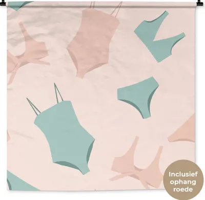 Produktbild von MuchoWow® Wandteppich Wandbehang Bikini - Badeanzug - Sommer - Pastell 150x150 cm Tapisserie Dekoration Wandtuch - Wohnaccessoires - Modernes
