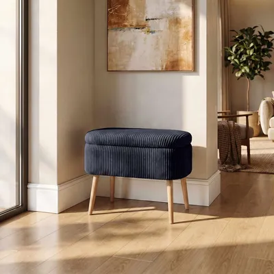 Productafbeelding van Hanah Home, Pouffe (100% linnen, zwart) - 100% melaminecoating, 60x46x35 cm