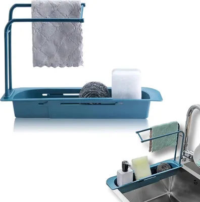 Produktbild von Geschirrtuchhalter Waschbecken Organizer - Blau - Erweiterbar - Kunststoff