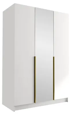Produktbild von MIRJAN24 Kleiderschrank Calia II, Schlafzimmer, mit Spiegel, Drehtürenschrank, mit Kleiderstange, Modern, Garderobenschrank, Metallgriffe (Farbe: Weiß / Weiß + Gold)
