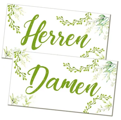 Produktbild von Badezimmer Türschild grün weiß floral Set „Herren“ + „Damen“