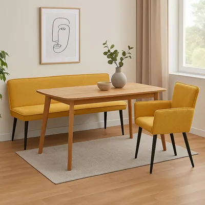 Produktbild von Polsterbank Mesilla Gelb, 140 cm breit, 49 cm Sitzhöhe, 60 cm Sitztiefe, Metallbeine