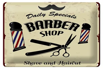 Produktbild von Blechschild Spruch 20x30cm Barbershop shave and haircut