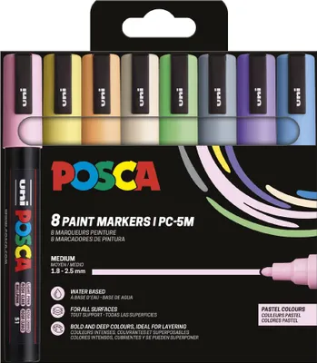 Image de POSCA Marqueur à pigments POSCA PC-5M boîte de 8 pastels