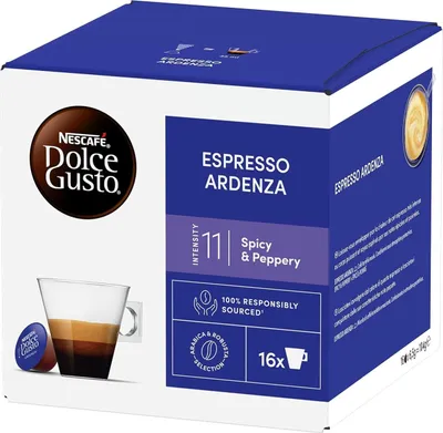 A box of Nescafé Dolce Gusto Espresso Ardenza coffee capsules.