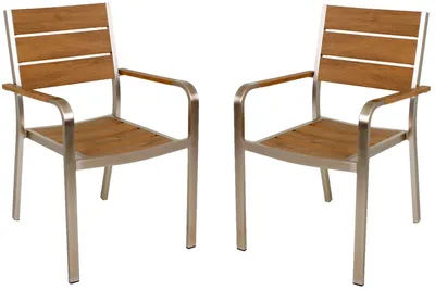 Produktbild von Garden Pleasure, Stapelstuhl 4er-Set FLORENCE, Aluminium, Polystyrol, Non-Wood, Champagner, Teak-Optik, wetterfest und UV-beständig, bis 110 kg, 55x60x85 cm (BxTxH), je 4,8 kg