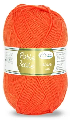 A ball of orange yarn with a label wrapped around it.