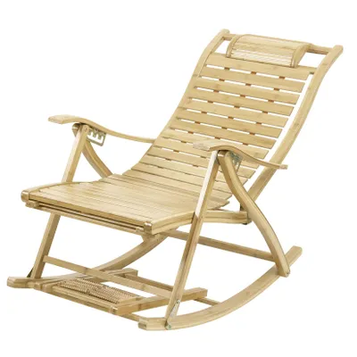 Image de FATIVO Fauteuil à Bascule Pliant, Rocking Chair Bambou Réglable à 5 Niveaux - Charge Max de 150kg