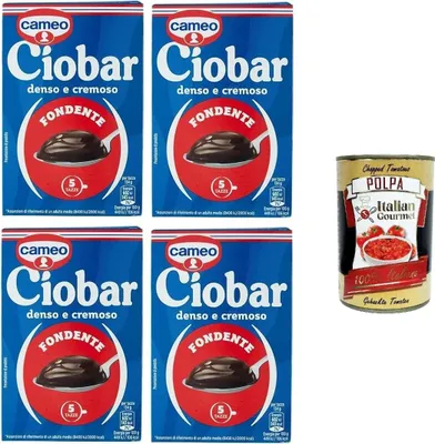 Produktbild von Cameo Ciobar Fondente, Pulver Zubereitung für Heiße Dunkle Schokolade Hot Chocolate 4x 115g-Packung, jede Packung enthält 5 Beutel à 23g + Italian Gourmet polpa 400g