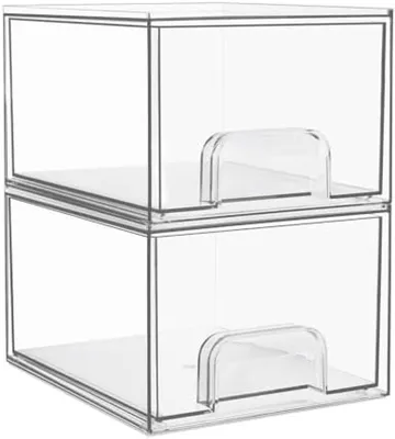 Productafbeelding van PromoHome® 2 stuks transparante, stapelbare opbergboxen met antislipmatjes - Multifunctionele organizers voor de badkamer