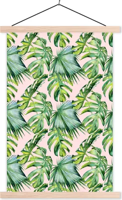 Produktbild von MuchoWow® Textilposter Blumen - Tropisch - Blätter 60x90 cm mit holzfarbenen Rahmen - Textil