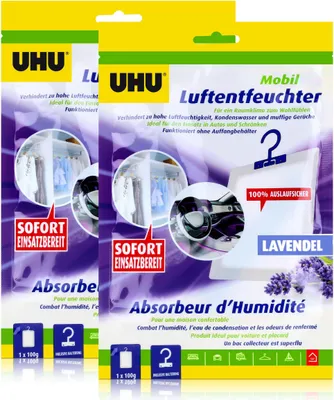 Produktbild von UHU Air max Luftentfeuchter mobil mit Auslauf schutz Duft Lavendel ( 2er Pack )