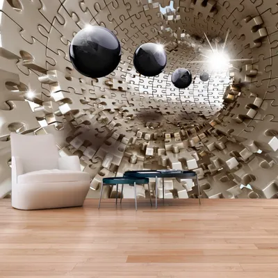 Produktbild von Fototapete selbstklebend 3d Effekt 294x210 cm Tapete Wandtapete Wandbilder Klebefolie Dekofolie Tapetenfolie Wand Dekoration Wohnzimmer - Puzzle Kugeln Tunnel Geometrisch a-A-0190-a-b