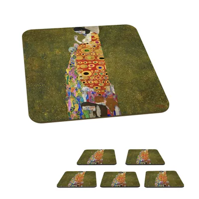 Obrázok produktu pre MuchoWow® Sklenený podtácek Štvorcová sada 6 kusov Nádej II - Gustav Klimt 10x10x0.3cm Podložky pod poháre - podložky pod nápoje - ochrana stolovej