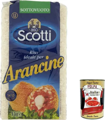 Produktbild von 12x Riso scotti per arancine, Idealer Reis für sizilianische Arancini, 100% italienischer Reis 1kg + Italian Gourmet polpa 400g