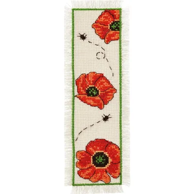 Immagine prodotto di Pacchetto Permin per il ricamo a punto croce del segnalibro "Papaveri", schema di conteggio, 7x22cm