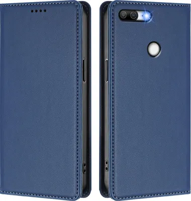 Image de Étui en cuir pour Honor 9 Lite, étui à rabat magnétique en cuirPolyuréthaneavec support, bleu foncé