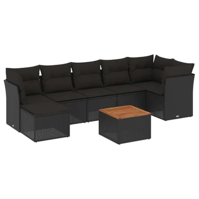 Produktbild von Modulares Garten-Sofa-Set, 8-teilig, mit abnehmbaren Kissen, UV-beständiges Poly Rattan und Akazienholz, Schwarz