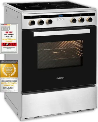 Produktbild von Exquisit Induktions-Standherd EHI 60-3.1 Inox | Energieeffizienzklasse A | 64,3 l Garraum | Glaskeramik Kochfeld | Induktions-Standherd 60 cm