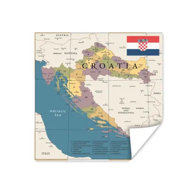 Obrázok produktu pre MuchoWow® Plagát - Mapa Chorvátska s provinciami a mestami - 100x100