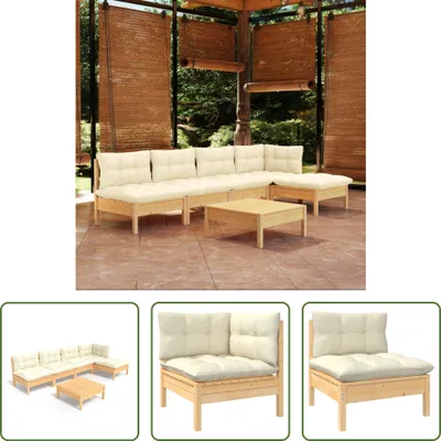 Produktbild von The Living Store 6-tlg. Garten-Lounge-Set mit Creme Kissen Kiefernholz