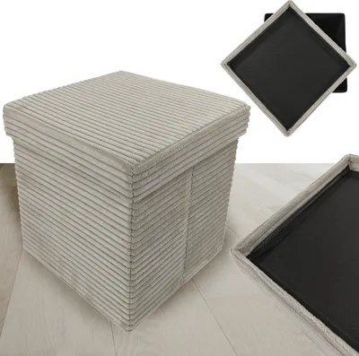 Zdjęcie produktu dla Pufa Ze Schowkiem Siedzisko Tapicerowana Sztruks Elegancka Lampas Taupe