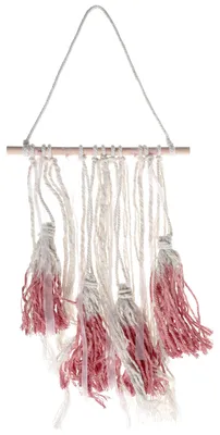 Image de Tenture murale en bois avec pompons rouges, 24 x 50 cm, décoration en macramé - taille unique