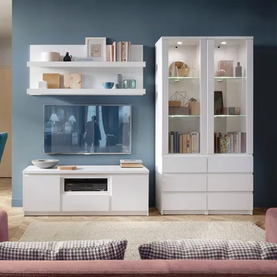 Produktbild von Wohnzimmer Schrankwand Set mit LED Beleuchtung, 4-teilig, in weiß FORTALEZA-129, B/H/T ca. 250,6/200/45 cm