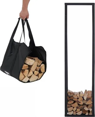 Productafbeelding van Famanu Houten plankensysteem, metalen houtopslagrek voor binnen en buiten, 50x25x148 cm