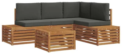 Image de Ensemble de canapés d'extérieur vidaXL, couleur naturelle et anthracite, 59 x 59 x 37 cm