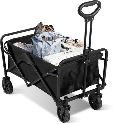 Image de Chariot de manutention - 60 litres - Capacité de charge de 80 kg - Poignée réglable - Chariot pliable - Compact - Noir, métal