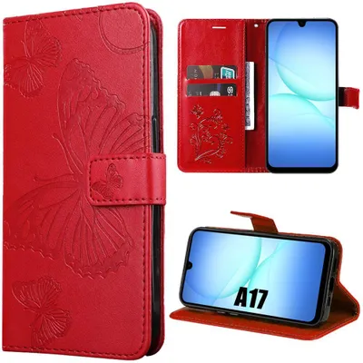 Image de Coque pour Samsung Galaxy A17 5G/4G, Protection Antichoc Synthécuir Anti-Rayures Motif Papillon - Rouge