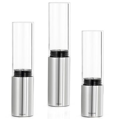 Blomus Windlichter-Set FARO 3-teilig, Edelstahl poliert mit Glas kombiniert
