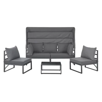 Produktbild von SVITA MAUI Gartenmöbel-Lounge-Set mit Dach Outdoor-Sofa Strandkorb-Sonneninsel Stahl Grau