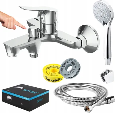 Immagine prodotto di Rubinetteria per vasca da bagno a parete con manopola girevole in Vetroceramica e set doccia