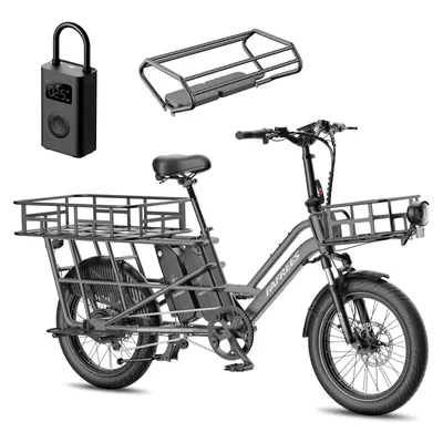 Produktbild von FAFREES FF20 CUV Familien-Longtail E-Cargo-Bike – Modulares E-Bike mit Dual-Akku & 200 kg Traglast +Mijia Luftpumpe +Frontkorb+Kindersitze+Gepäckträge