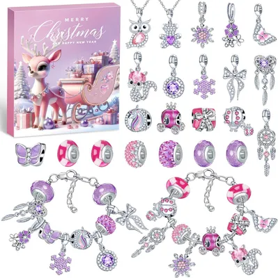 Image de Calendrier de l'Avent 2025 - Enfants - Filles - Calendrier de Noël - Bijoux - Loisirs créatifs - Adolescents - Femmes - Calendrier de l'Avent avec pendentifs - Bracelet