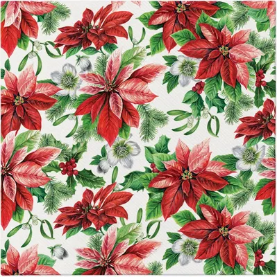 Image de Serviettes Premium Poinsettia 40 cm x 40 cm, 12 pièces