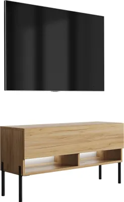 Obrázek produktu pro TV stolek, šířka 100 cm, Imitace dub Craft, rovné černé nohy, bílé LED podsvícení