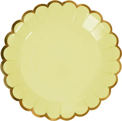 Immagine prodotto di Piatto di carta, 18 cm, rotondo con bordo dorato, confezione da 6, crema