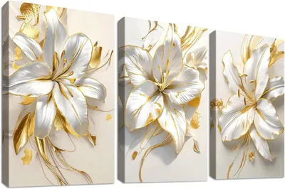 Produktbild von Leinwandbilder Blumen Lilien Modernes Set 3 Stück Gold 120x60cm