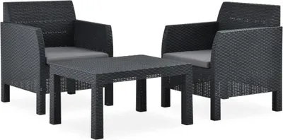Produktbild von vidaXL 3-tlg. Garten-Lounge-Set mit Kissen PP Rattan Anthrazit