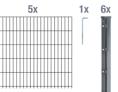 Immagine prodotto di Alberts 679248 Recinzione a doppia rete metallica come set completo di 12 pezzi, antracite, altezza 63 cm, lunghezza 12,5 m