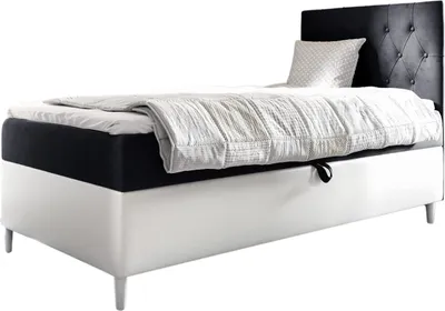 Produktbild von MEBLINI Kinderbett mit Bettkasten - Gepolstert Einzelbett mit Matratze - Polsterbett mit Stauraum - Bett mit Kopfteil - Stauraumbett - FILIPPO 1 - 100x200 Rechts - H3/Schwarz Samt