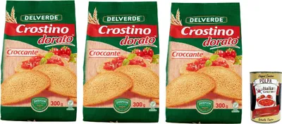 Produktbild von Delverde Crostino Dorato Croccante knuspriger goldener Crouton Snacks 3x 300g + Italian Gourmet polpa 400g