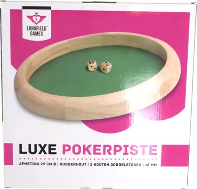 Immagine prodotto di Longfield Games tavolo da poker in legno Ø 29cm vassoio per dadi con 2 dadi in legno