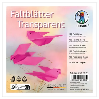 Transparente Faltblätter Eosin, 100 Blatt 14x14 cm, 42 g/m²