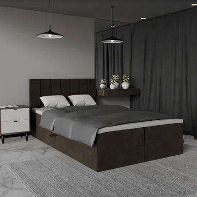 Produktbild von QLA Möbel Boxspringbett Bergamo 140x200  mit 2 Bettkästen, Doppelbett mit Matratze und Topper, Polsterbett, Bett. Farbe Braun