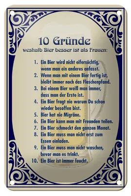 Produktbild von Blechschild Alkohol 12x18cm Bier besser als Frauen Schild