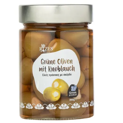 Produktbild von Rizes Greece Grüne Oliven mit Knoblauch (350 g)